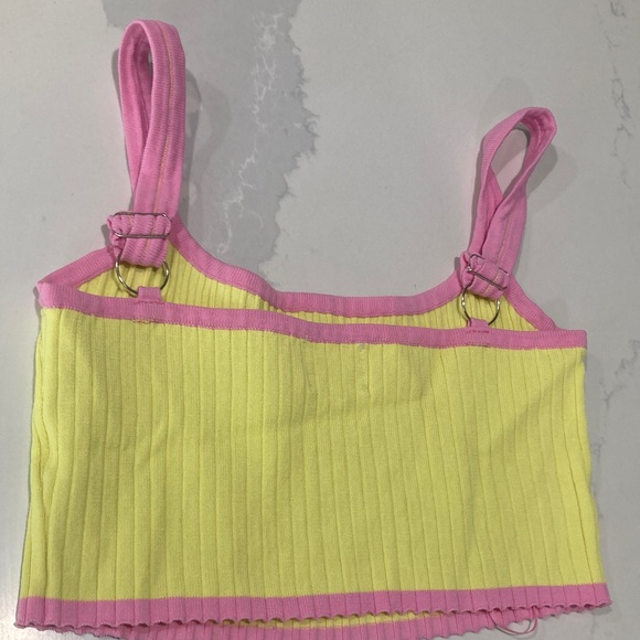 Yellow and Pink Ribbed Crop Top - Picture 3 of 3